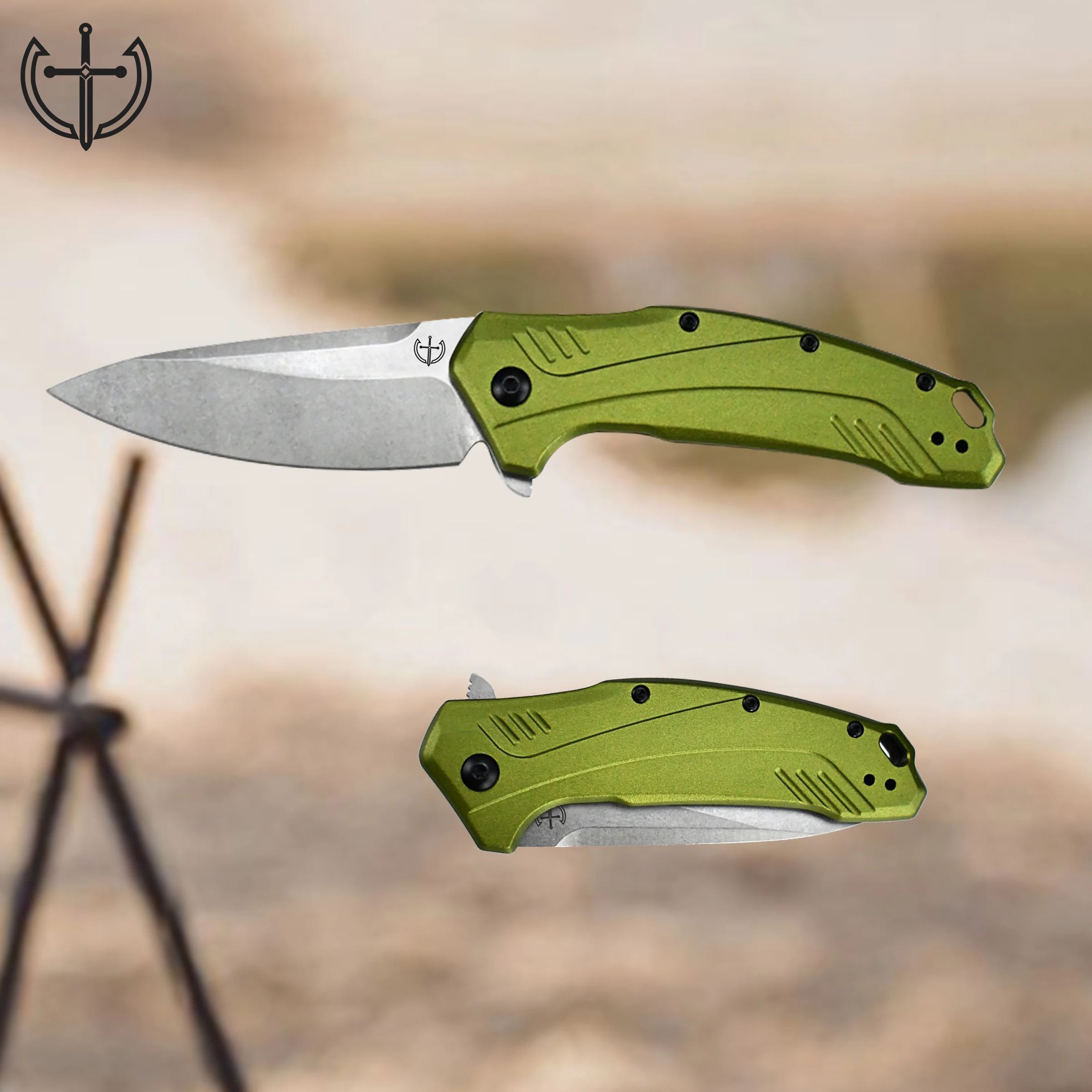 Fantastic D2 survival knife fixed blade durable green handle aluminum knife special portable pocket knife