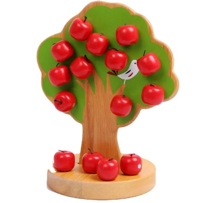Montessori Wooden Fruit Picking Toy Magnetic Apple Tree Toy