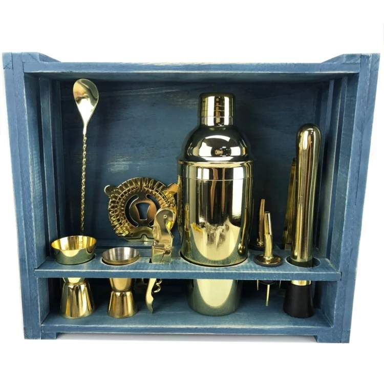 Custom Bartender Kit 11 Pieces Stainless Steel Cocktail Shaker Bar Tools Set With Stand Perfect Barware Kit