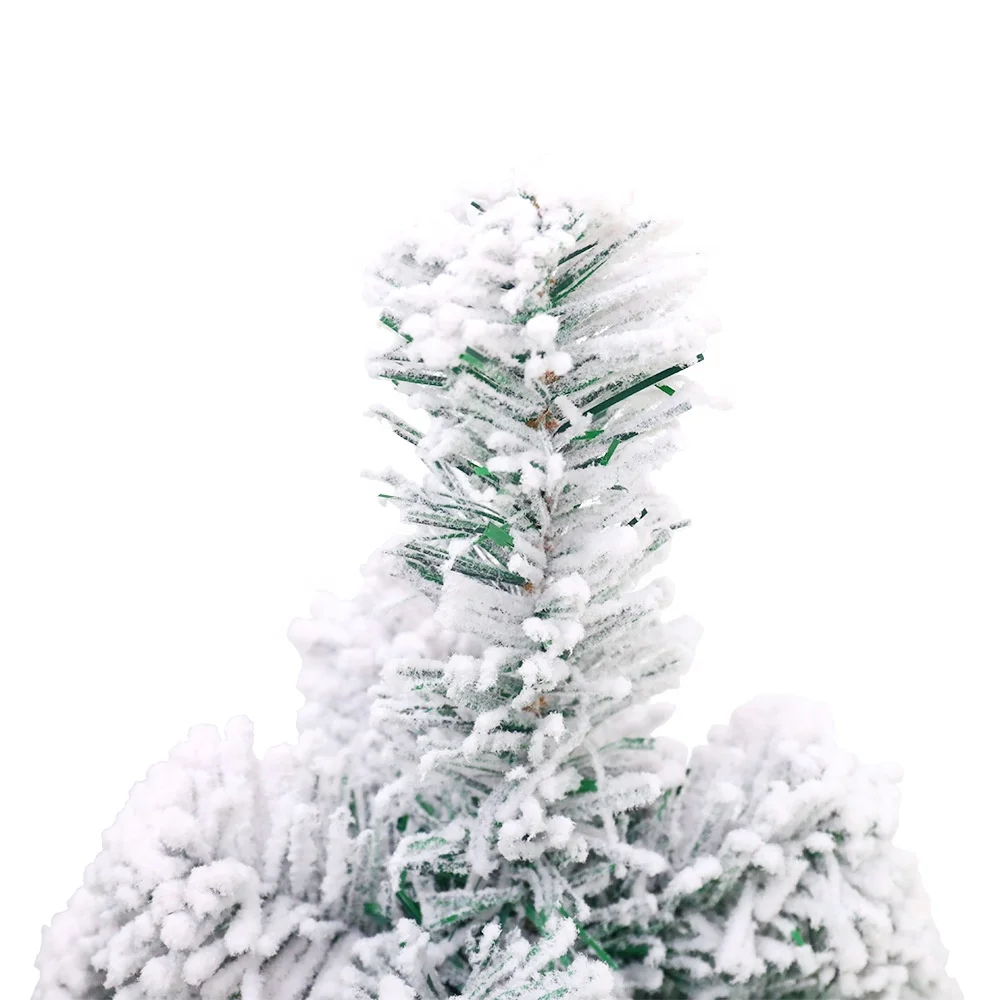 Hot product 60cm wood base snow flocked pvc is small metal desktop christmas tree