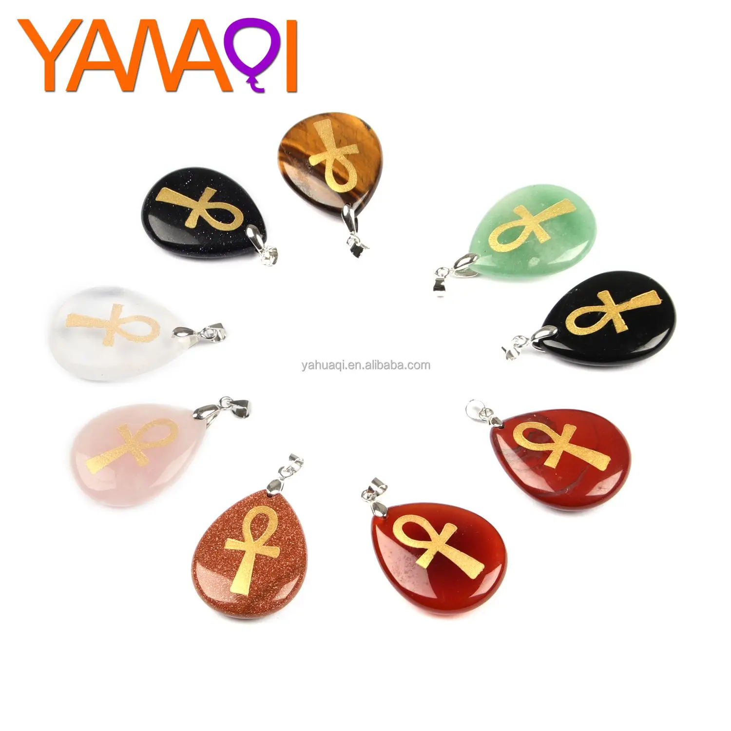 Factory price carved sign of life ankh pattern natural crystal amethyst agate opal obsidian pendant