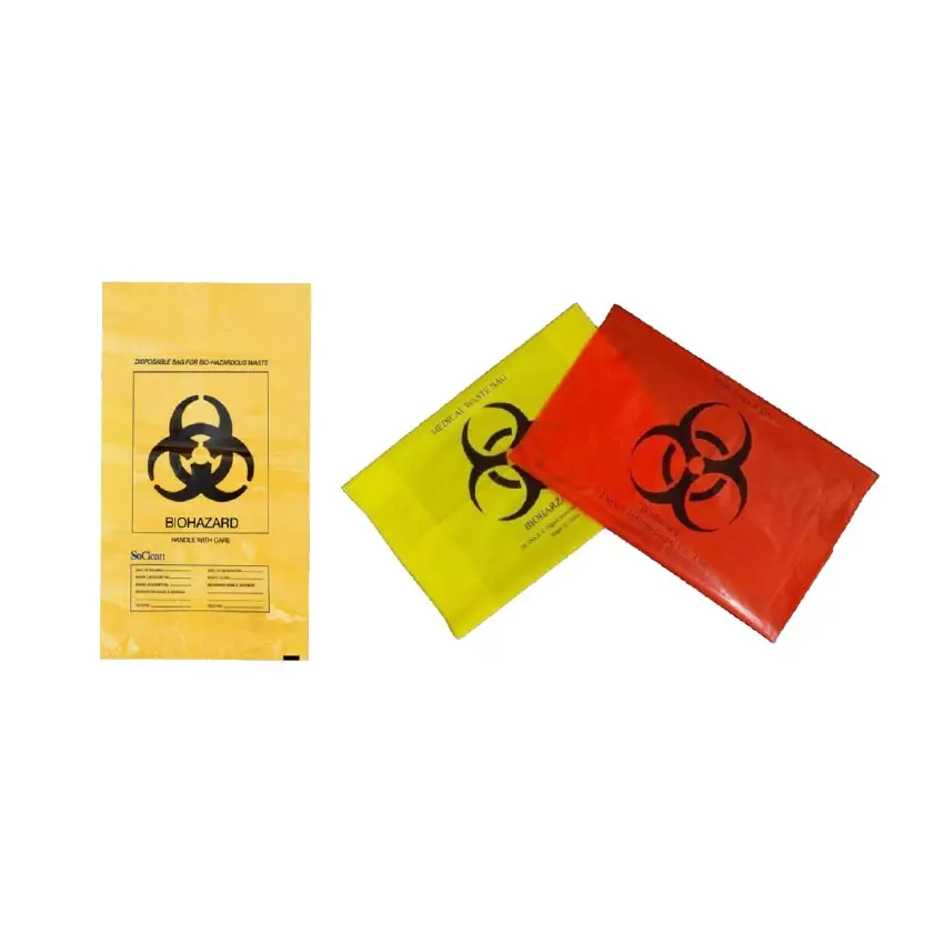 27-150  Micron Yellow Red Black HDPE Plastic Autoclavable Biohazard Collection Bags