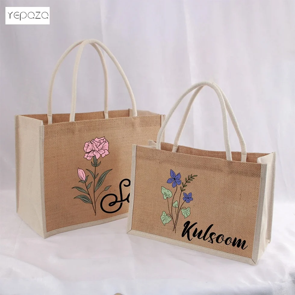 Hot sale custom design print laminated a4 burlap shop bag jute grocery canvas shopping tote bag waterproof