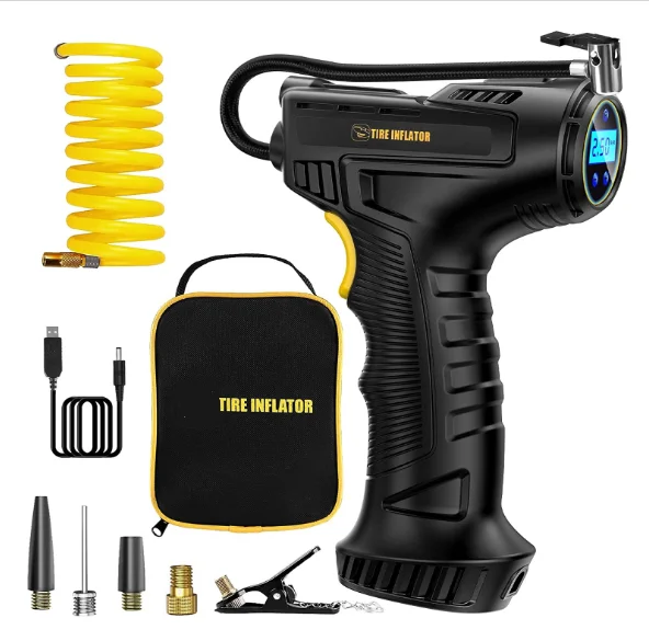 Tire Inflator Portable Air Compressor Cordless Tire Inflator 100PSI 12V DC Rechargeable Digital Pressure Gauge Tire Pump for Car