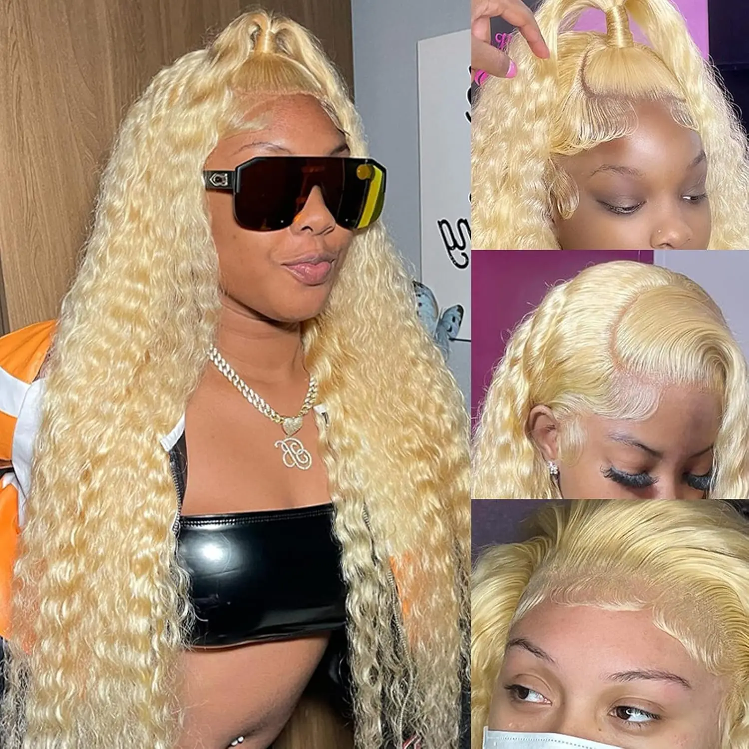 Glueless 613 Blonde deep Wave Brazilian 100% Human Hair 13x4 13x6 HD Transparent Lace Front Wigs Natural Hairline Honey Blonde