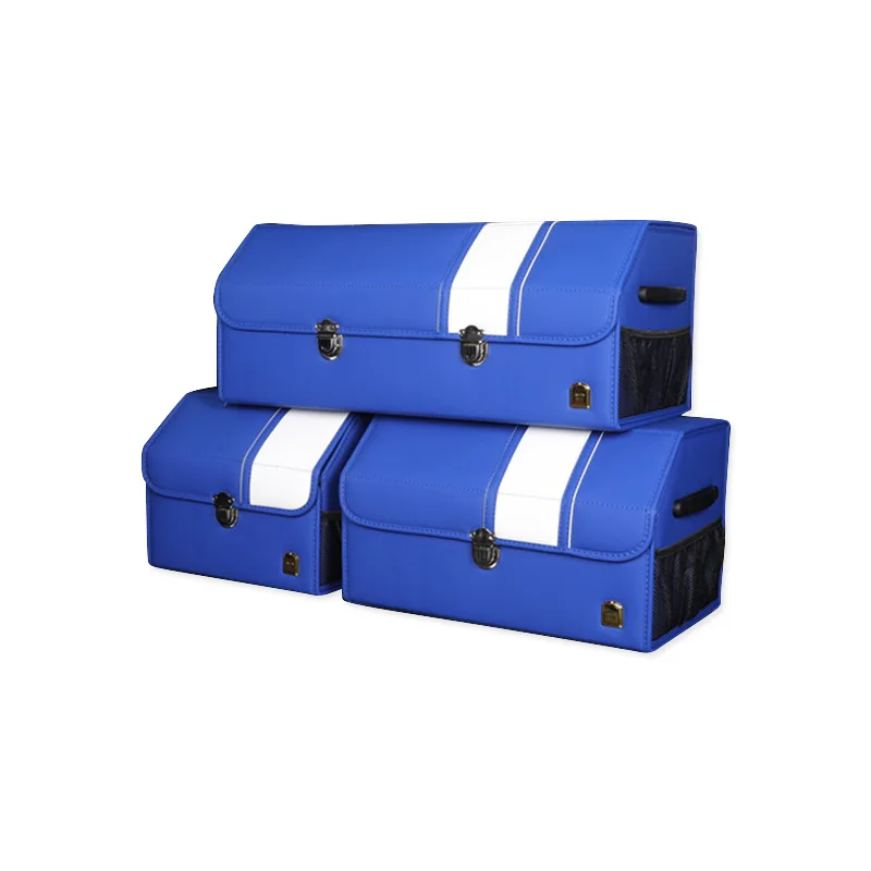Leather Car Trunk Organizer foldable Cargo Storage Box with Lid and Handles