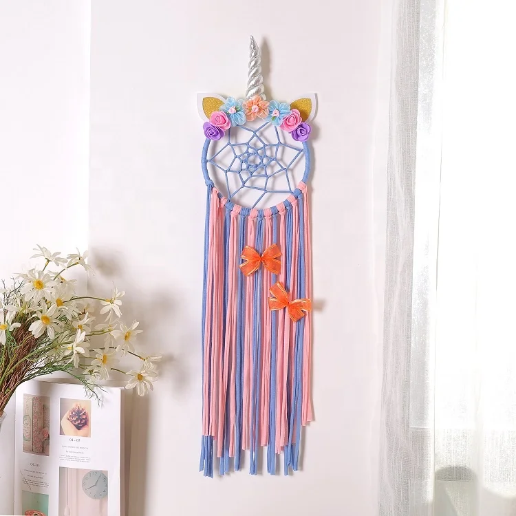 Ins Kids Rainbow Unicorn Profile Dream Catcher Kids Nursery Bedroom Wall Hanging Decoration Fluffy Tassels Unicorn Dream Catcher
