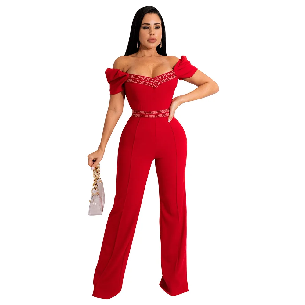 Sexy Short Sleeve Off Shoulder Playsuit Bodysuit 2022 Summer Strapless Jumpsuits Elegant Women