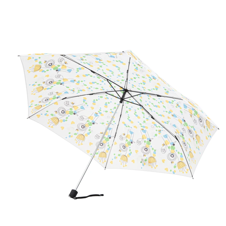 Mini 19 inch 7 Ribs Custom with Logo Printing Little Size Light Green Umbrella with Flower Prints 3 Folding Sun Umbrella