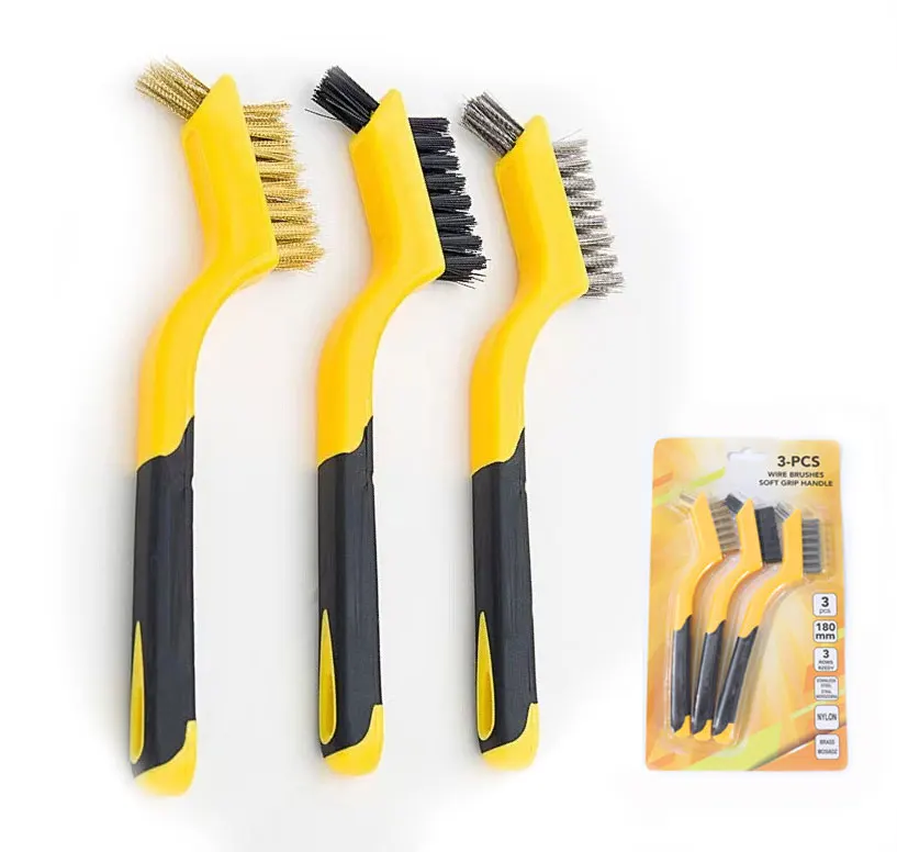 Wire Brush Brass/ Stainless Steel/ Nylon Brushes set for Cleaning Rust Removal, Dirt, Paint Scrubbing Wire Brush Set