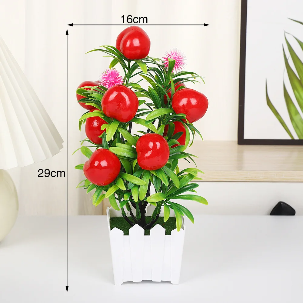 Artificial Fruit Bonsai Faux Potted Orange Cherry Peach Apple Strawberry For Office Home Decor