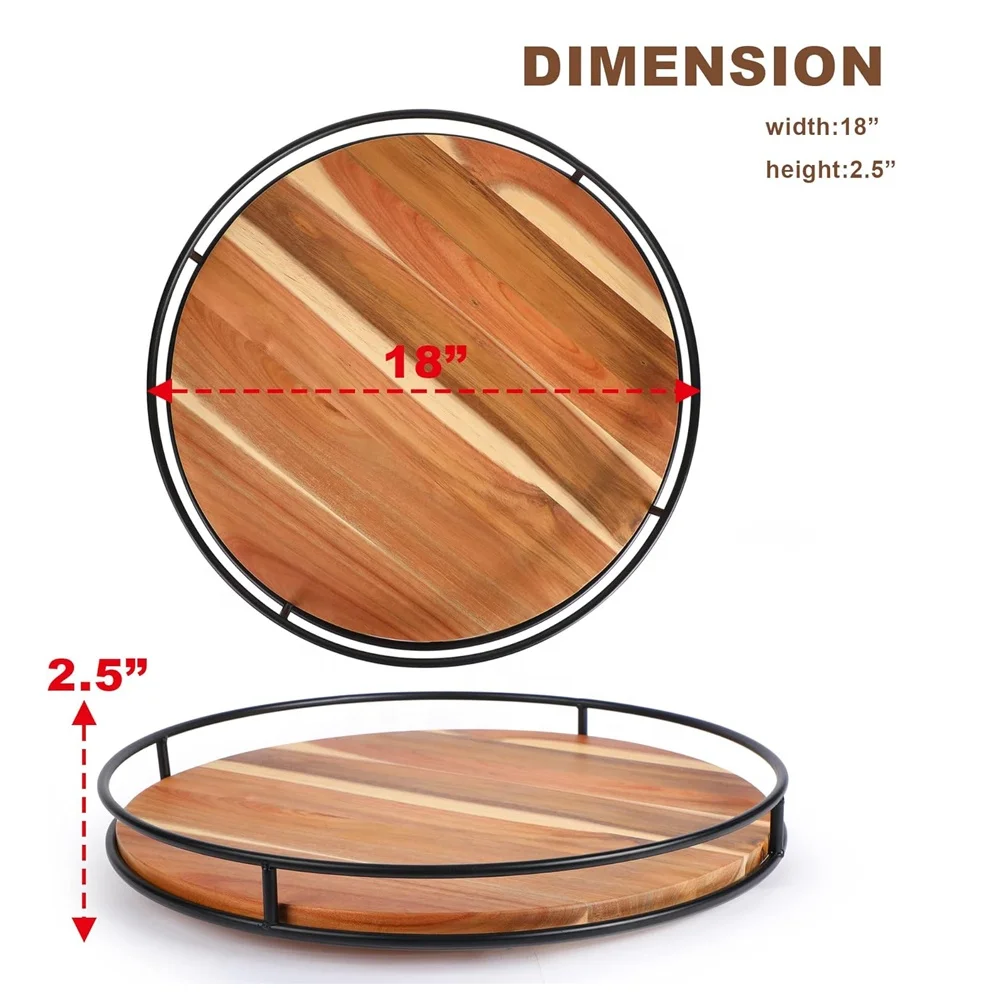 18 inches acacia wood tray round wooden decoration tray wood lazy susan turntable tray for countertop cabinet dining table