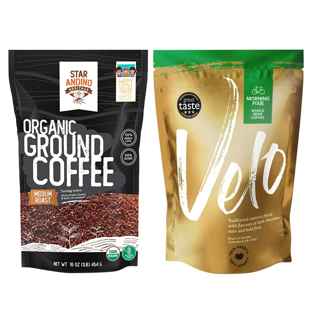 Laminated Stand up 250g 340g 500g 1kg Custom Foil Coffee Bean Packaging Snack Food Mylar Bag Zipper