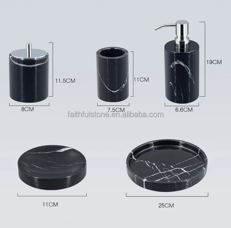 wholesale natural luxury ser 5pcs marble bathroom decor accessories set
