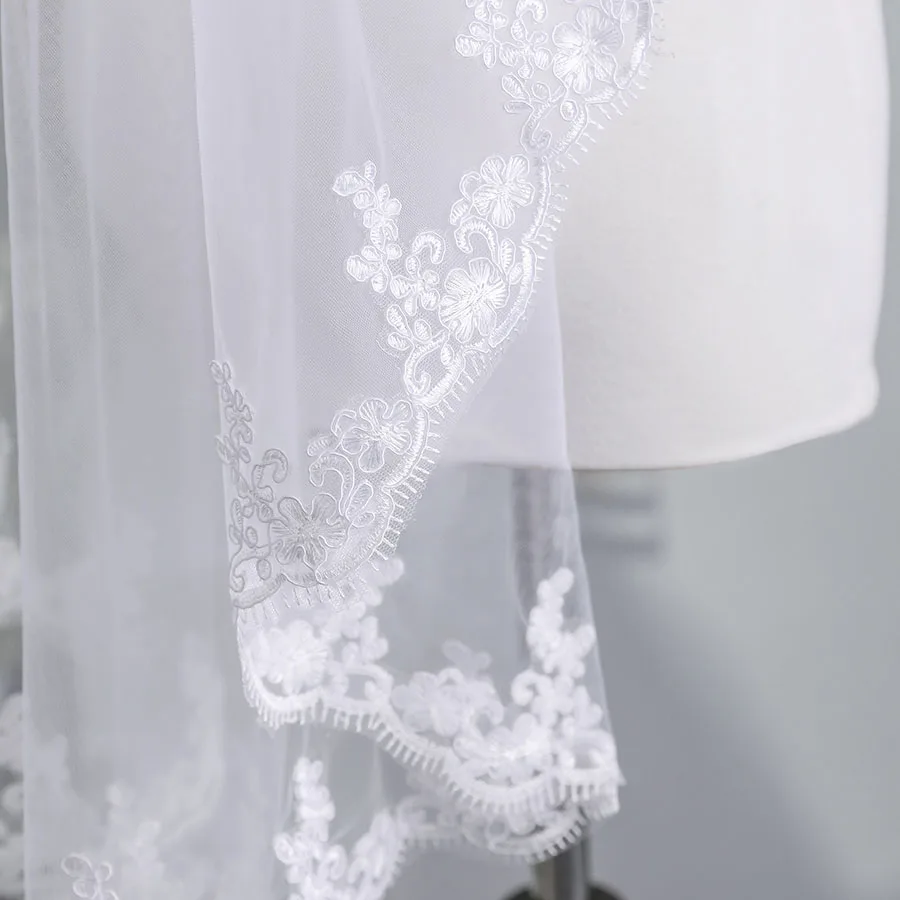 one tier bridal short veils lace wedding veils with comb lace edge veil soft tulle