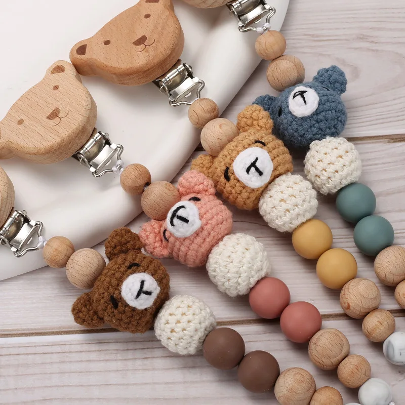 Best selling eco-friendly wooden pacifier clip baby products pacifier crochet baby dummy pacifier chain animals for babies