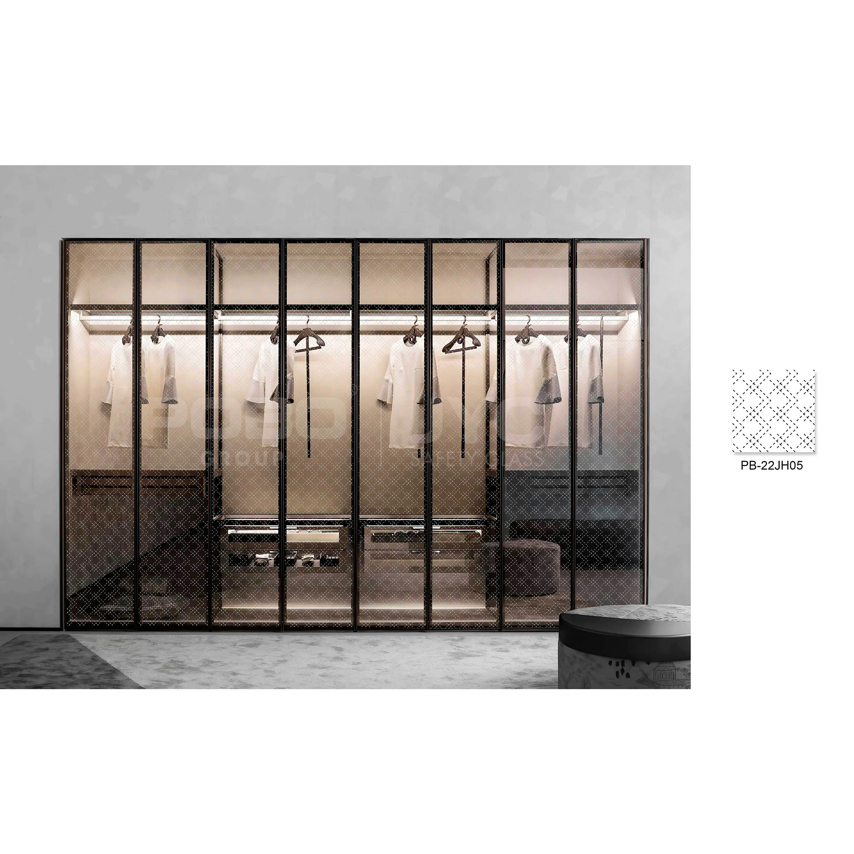 Waterproof Sliding Door Double Glazed Tempered Glass Large Swing Doors for Closets Wardrobes Cupboard