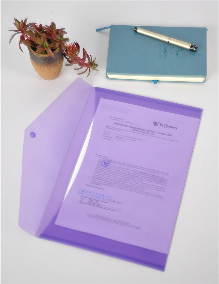 Plastic Envelope Clear Poly Pockets Folder, A4 Letter Size Transparent Docunment Organizer with Snap Button