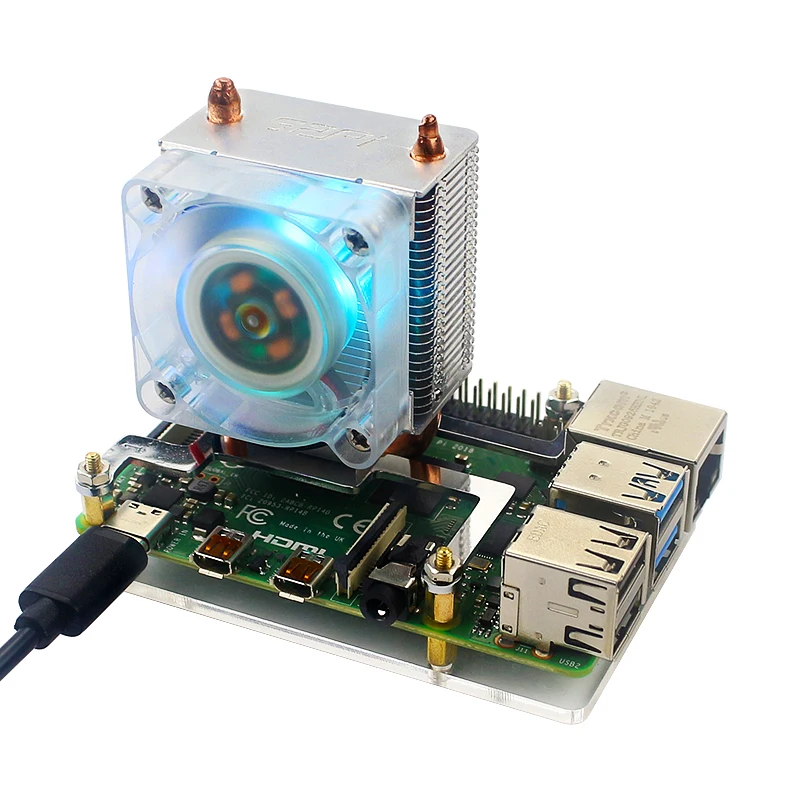52Pi Ice Tower Cooling Fan for Raspberry Pi 4 Copper Tube with RGB Fan + Acrylic Plate Case for Raspberry Pi 4 Model B