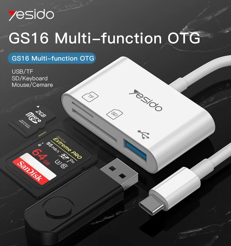 YESIDO 2021 High Quality Type-C To USB 3.0 & PD Quick charge OTG Adapter