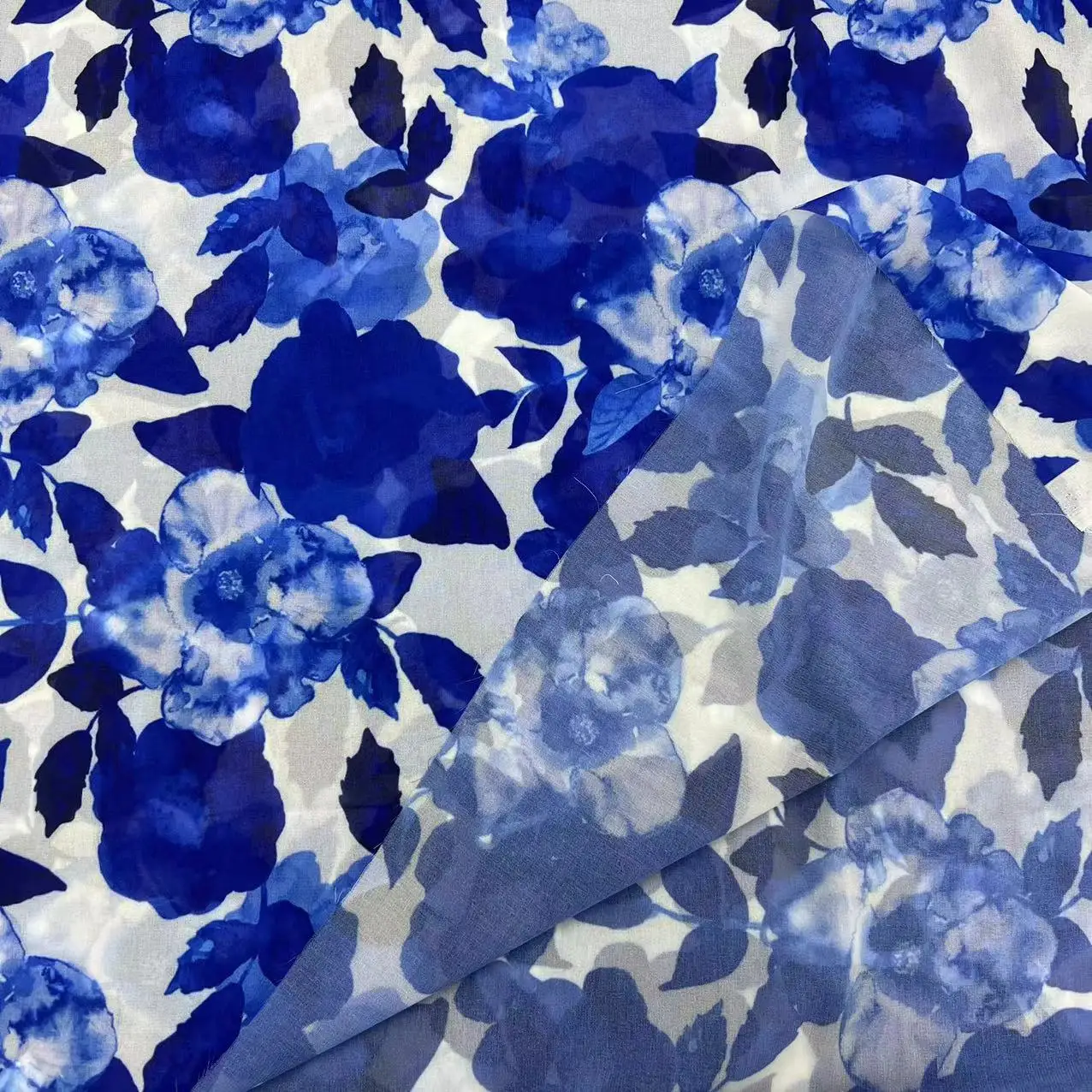 later fashion royalblue big floral digital print fabric 70gsm 100%polyester composite silk chiffon