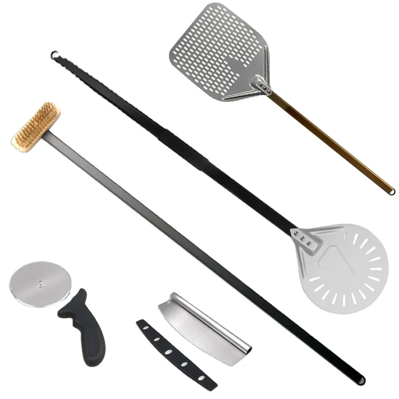 Baking accessories pizza stone pizza peel shovel dough cutter wheeled oven copper wire brush with long handle pizza oven tool