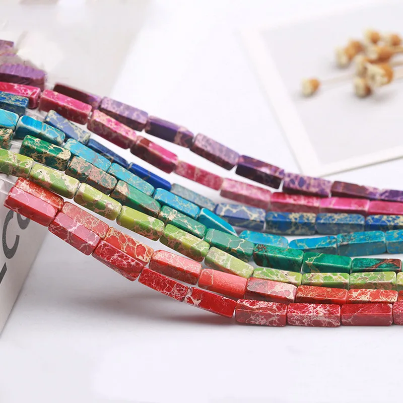 4*13mm Natural Stone Crystal Agate Rectangular DIY Square Beads For Jewelry Making