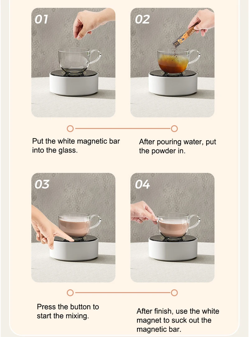 Magnetic Coffee Powder Mixer Stirrer Mini Stir Plate Self-Stirring for Lab Cooking Coffee Milk Red Wine Fit for Most Tumbler
