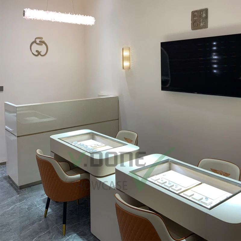luxury Jewelry Store Design glass Showcase display Cabinet standing jewellery shop counter kiosks  for mall with light