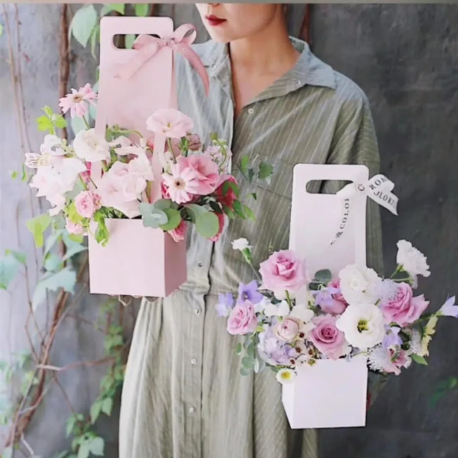 Exquisite Craft Portable Flower Box Paper Bag Florist Bouquet Valentine Day Party Decoration Gift Bags