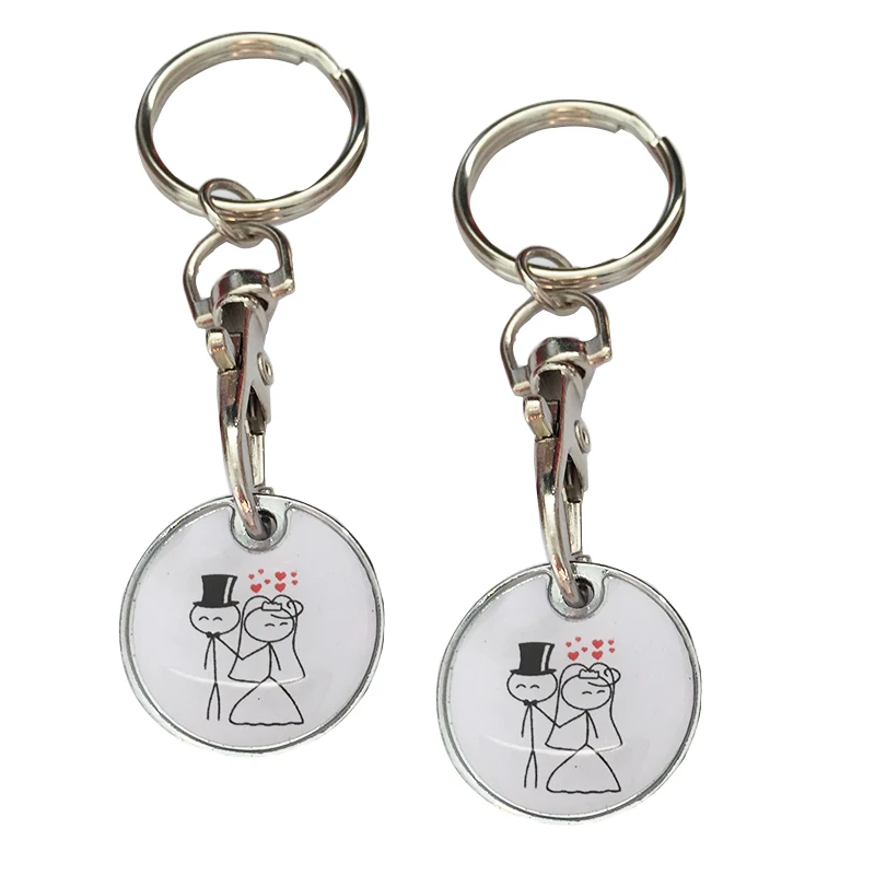 promotion metal  coin keychain custom supermarket trolley coin keyring  token coin with printing and epoxy
