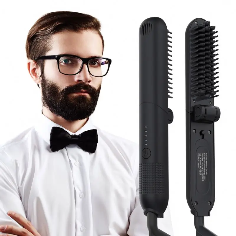 Foldable Electric Beard Straightening Men Quick Styler Oem Foldable Beard Comb Heated Brush Kit Hair Straightener