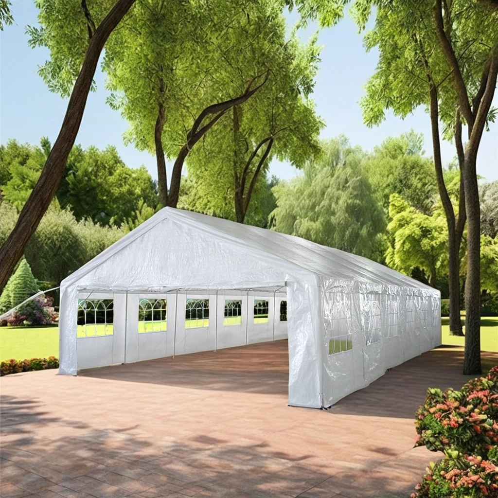 High Quality Outdoor 6x12m Carport Garden Shed with Waterproof and  PE Top Cover and sidewalls with Door and Windows