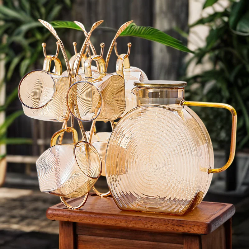 2500ml Large Capacity Creative high borosilicate heat resistant brown snail glass Pitcher  and cup set with lid