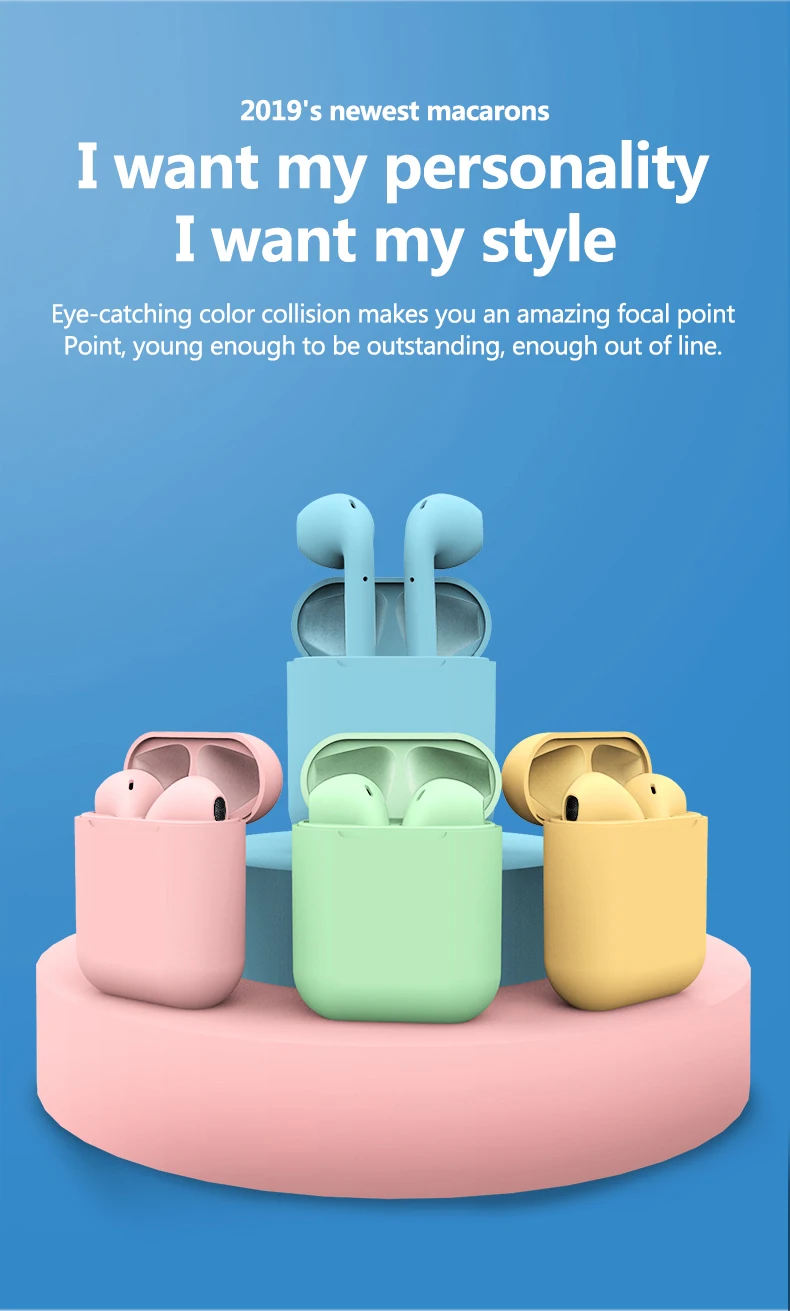 New Arrivals BT 5.0 Inpods 12 Macaron Wireless Earphone Tws Audifonos Inpods I12 Tws Wireless Earbuds With Charging Case