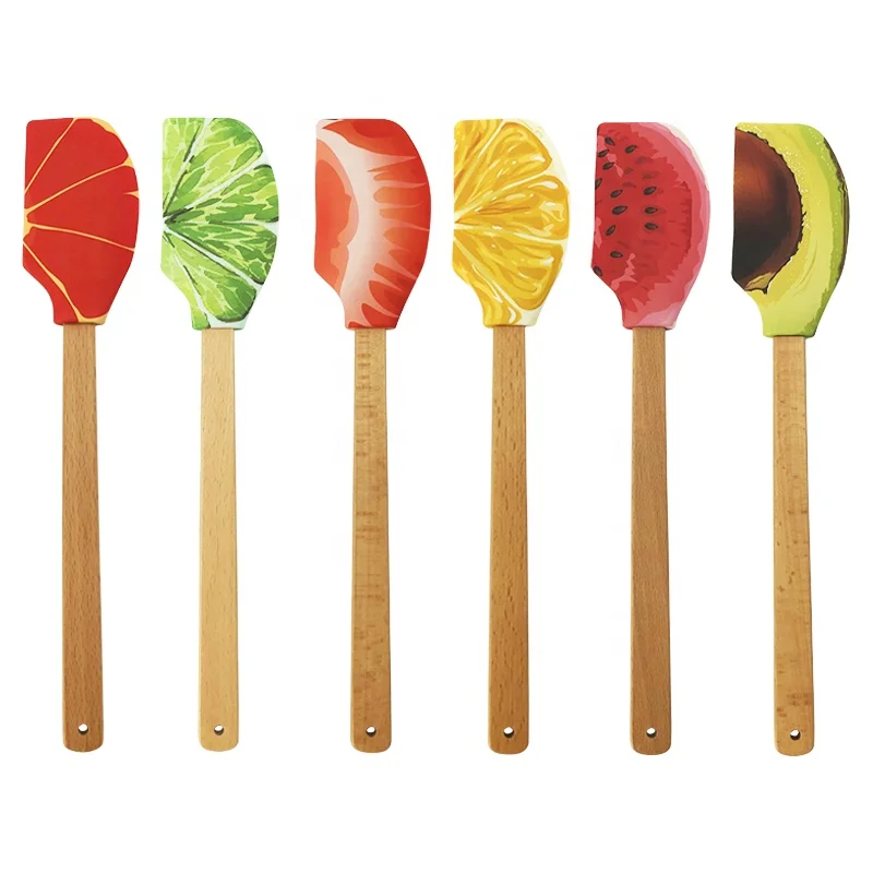 Custom wood handle silicone spatula digital Printing Silicone Spatula Baking Spatula