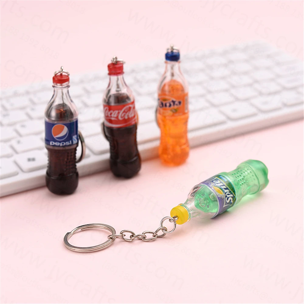 factory outlet idea promotion gift 3D drink beverage bottle keychain keyring capsule toys for fashion gift