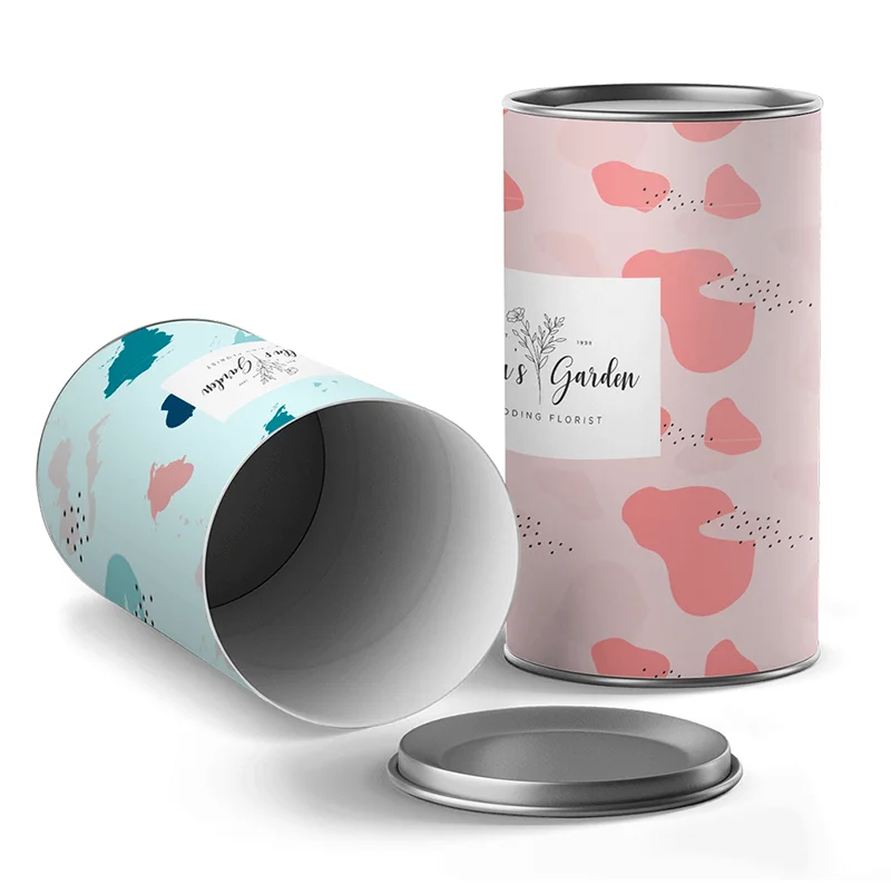 Metal Tin Lid Cylinder Biodegradable Packaging Box Round Single Wine Bottle Whiskey Paper Tube Protective Packaging