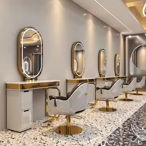 More Design Large Full Length Gold Styling Barber Salon Furniture Wall Mounted Hairdressing Makeup Led Beauty Salon Mirror