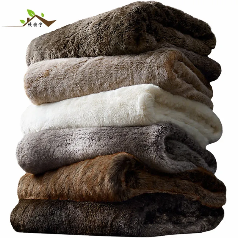 Wholesale high quality cozy Luxury super soft plushwarm shaggy double Fleece Faux fur throw 130x160cm