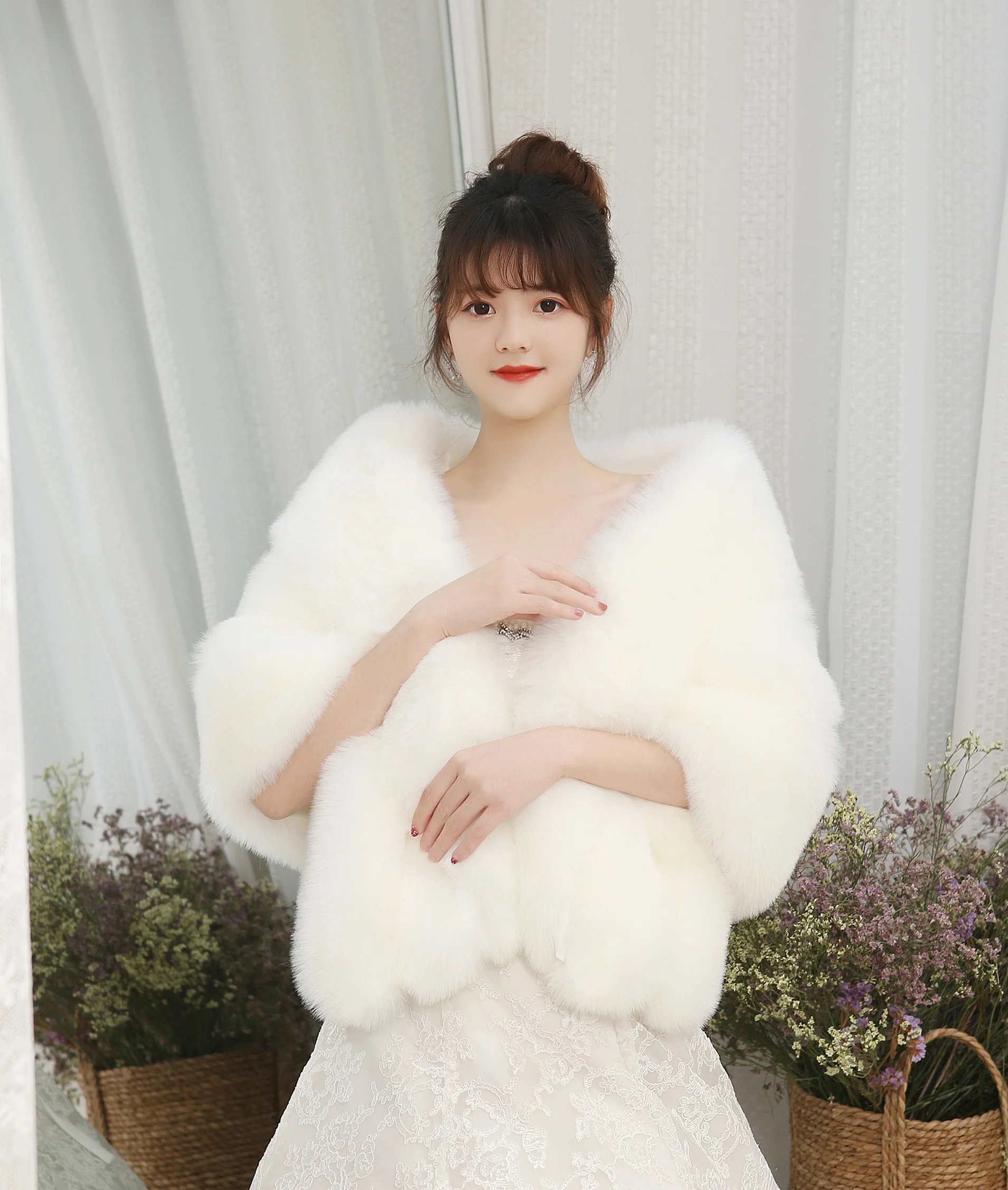 Меховая шаль цвета слоновой кости для невесты Свадебный шарф девочек из черного лисьего меха женские накидки вечернее платье накидка искусственного лисы