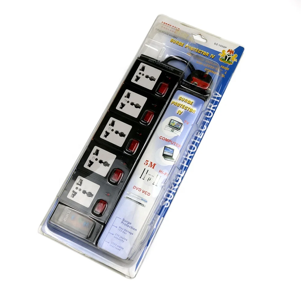 Model DZ-105 EU standard multi plug 5 way Electronic Power outlet eu standard extension electric socket