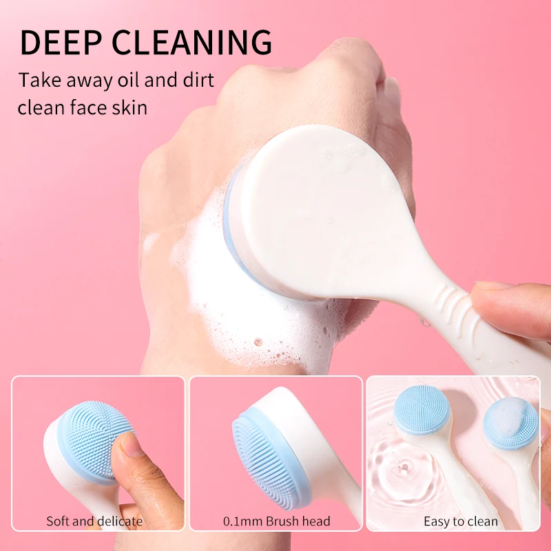 LMLTOP Beauty Skin Care Face Deep Cleaning Brush Double-sided Head Facial Cleansing Brush C0362 Manual Dual Face Wash Brush