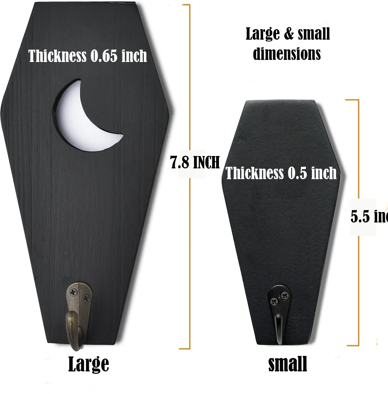 2 PCS Rustic Wall Mounted Coffin Key Holder Spooky Gothic Home Decor Halloween Decor Black Wooden Hanger Hooks for Keys Mugs