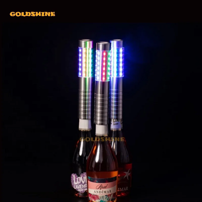 23cm Gold Silver Aluminum LED Strobe Baton Colorful Flashing Bottle Spark Halloween Club Parties Metal Material Party Supplier