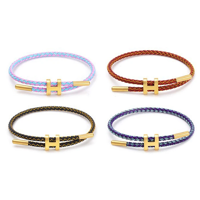 Two-way adjustable H buckle can wear 3D hard gold rope steel wire waterproof bracelet exquisite simple and advanced sense design