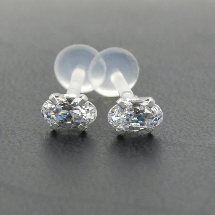 PTFE Bioflex Threadless Push in Labret Lip ring  with prong Setting CZ Gems