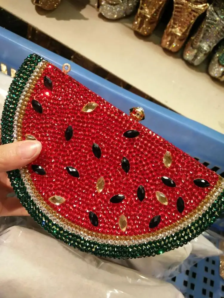 Custom Fancy glitter watermelon Design rhinestone evening bag clutch for ladies