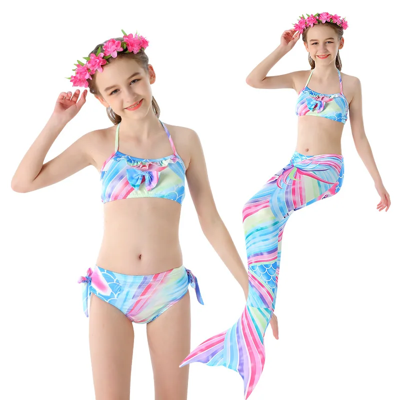 Wholesale Eco Friendly Recycle Swimwear Garment Bathing Suits Girls 3 pcs Mermaid Swimsuit Cute Young Child Bikini Kids Swimwear