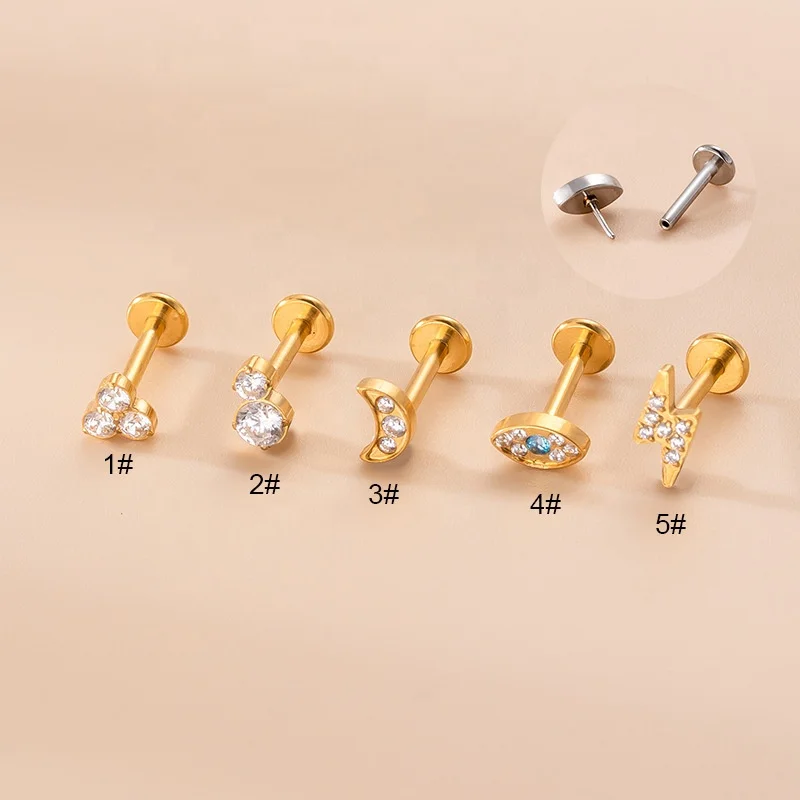 Gaby new push pin full stainless steel lip ring  helix earring stud waterproof eye push in piercing wholesale piercing jewelry
